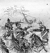 Un hussard du 2eme chasseur sabrant un dragon du Schleswig-Holstein