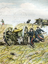 Französische Artilleristen im Manöver